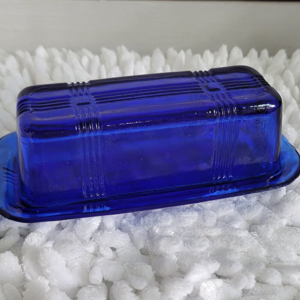 Blue Glass Deco Style Butter Dish